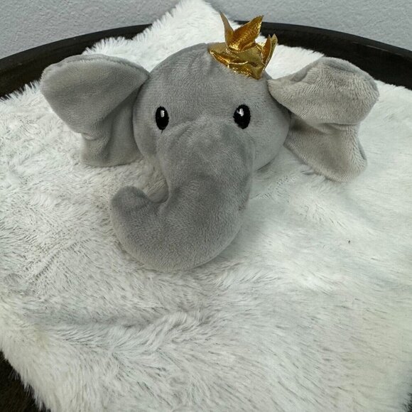 Lila & Jack Baby Elephant Gold Crown Security Blanket Lovey White Grey - Picture 2 of 9